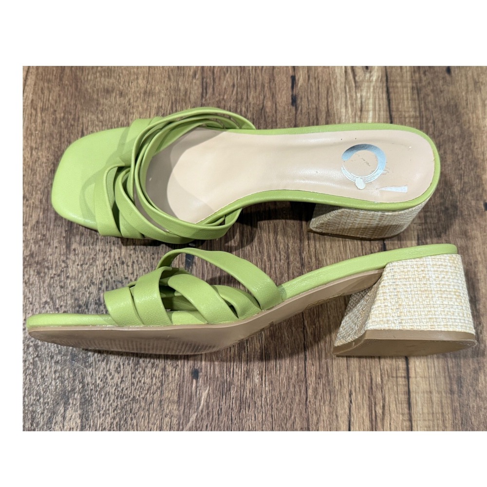 Journee‎ Collection Moree Light Green Open Square Toe Block Heel Slide Sandals 7
